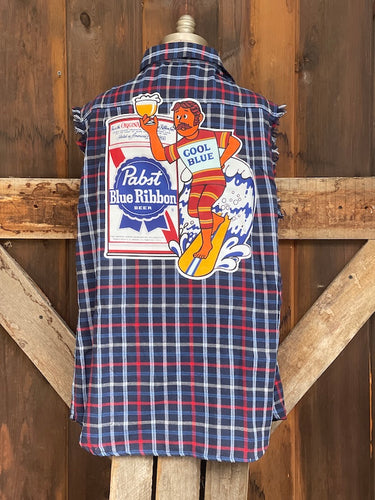 Pabst COOL BLUE Sleeveless Flannel- Navy